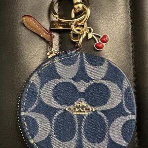 2025 Coach Outlet Denim Circular Coin Pouch Bag Charm In Signature Denim